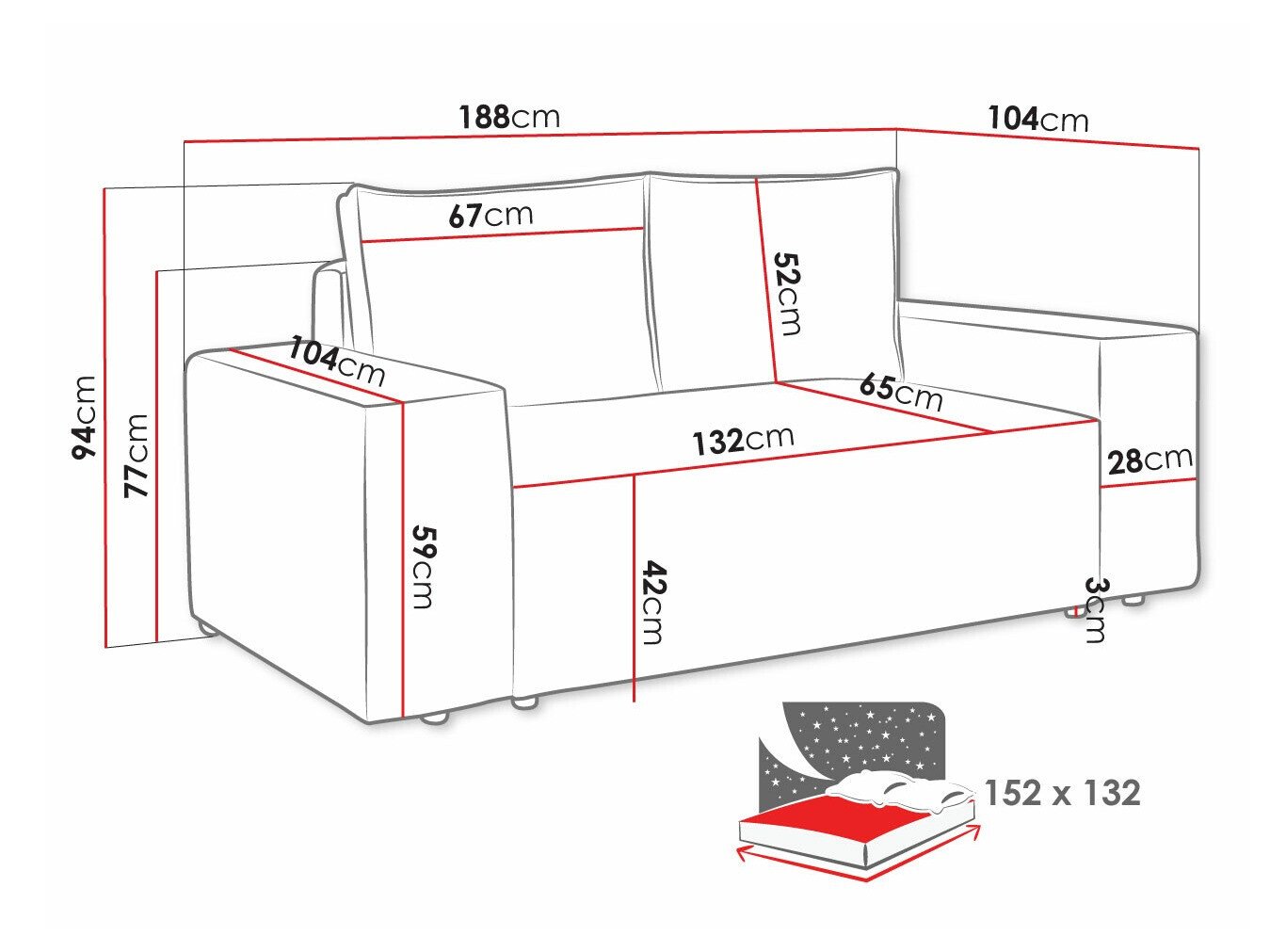 Sovesofa Clovis 107 (Poso 100)