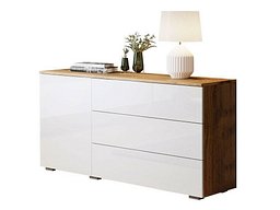 Kommode Sarasota 128 (Wotan eik + Høyglans hvit)