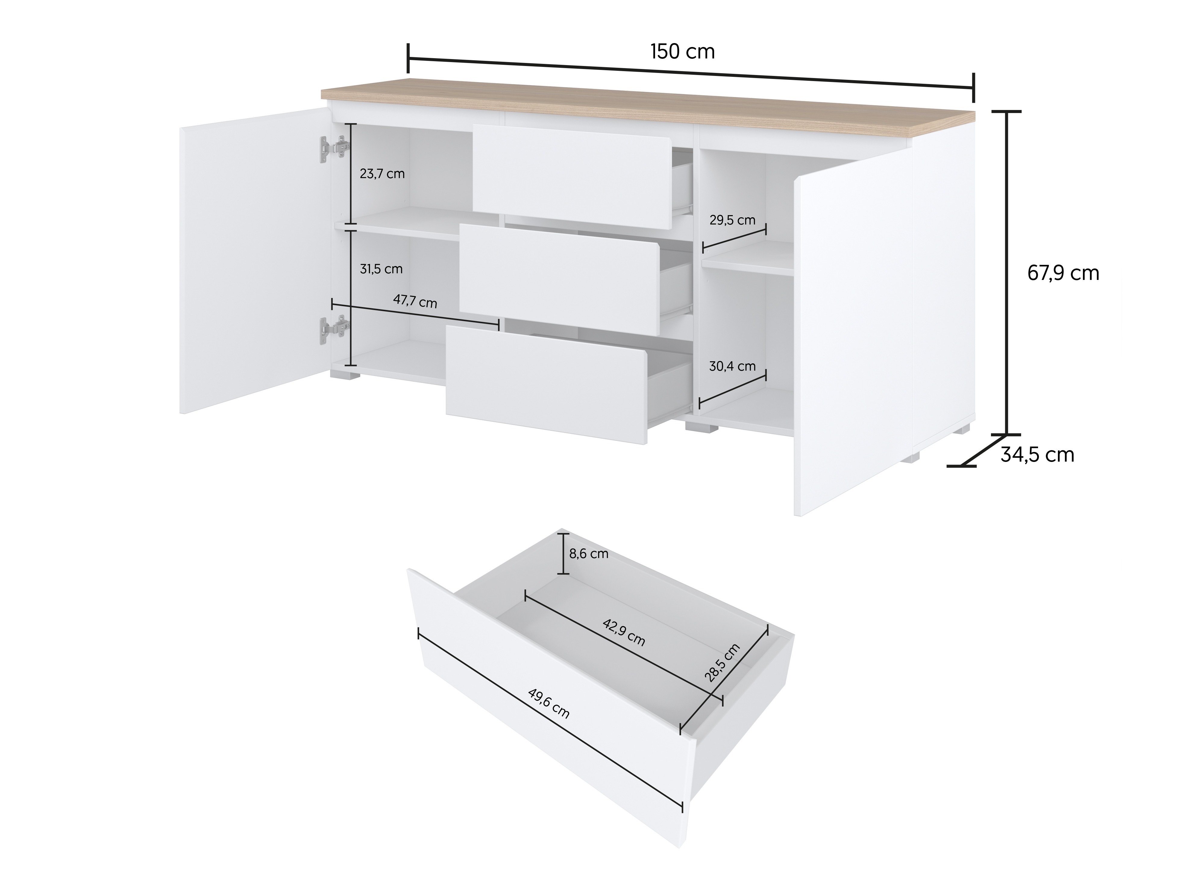 Kommode Baletu 106 (Hvit + Eik)