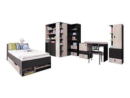 Møbelsett til barnerom Camteso 115 (Svart + Eik + Beige)