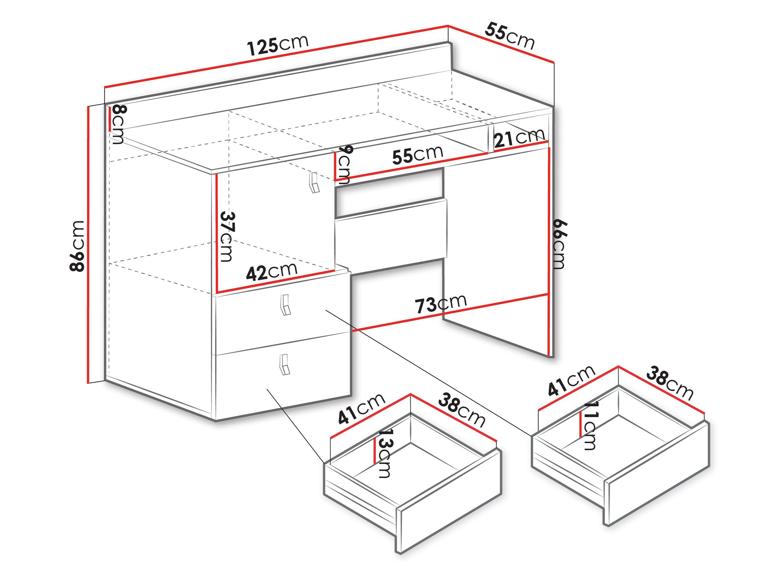 Skrivebord Camteso 107 (Hvit + Eik + Turkis)