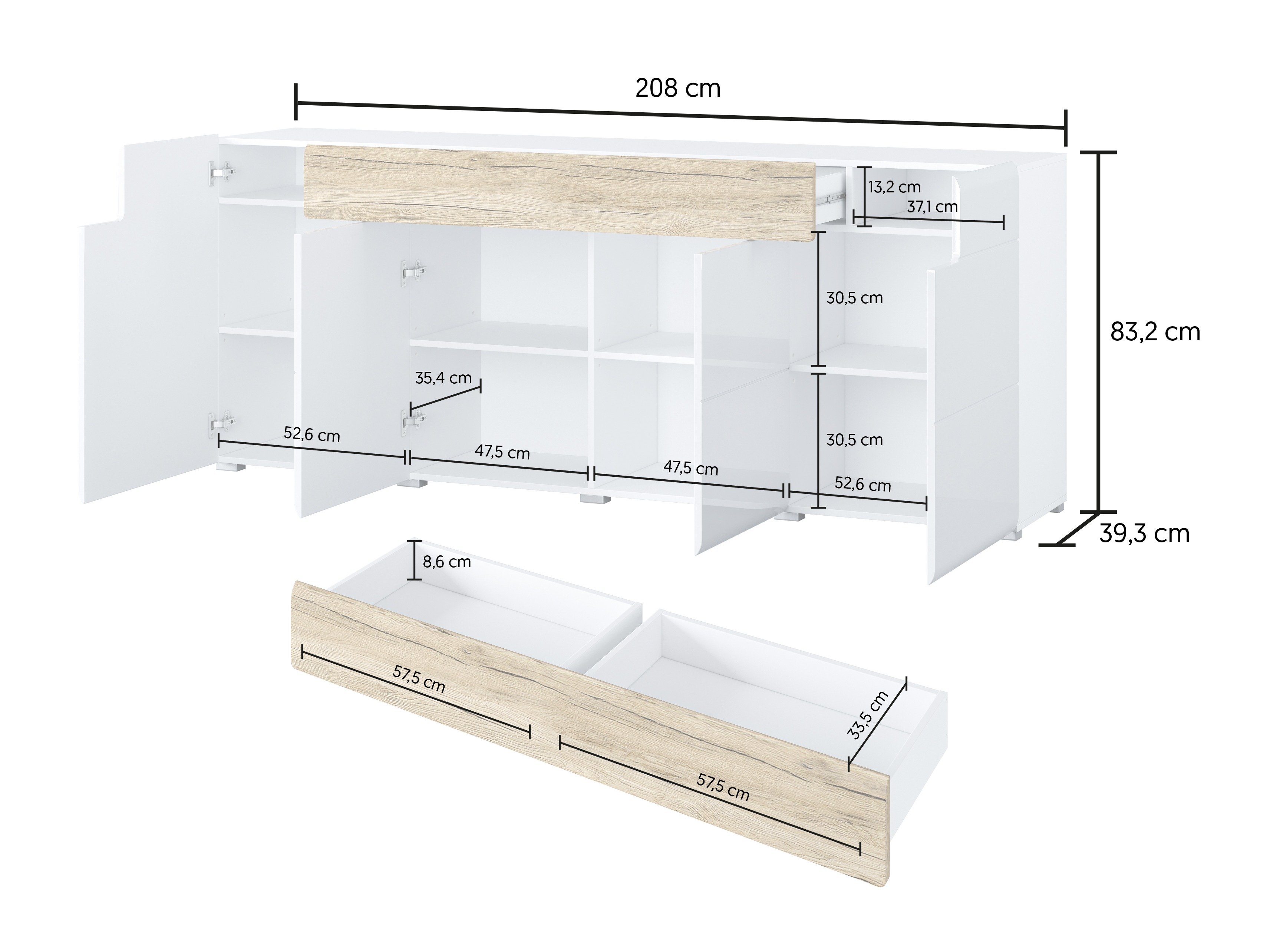 Kommode Torsone 102 (Antrasitt + Gloss antrasitt + Grandson eik)