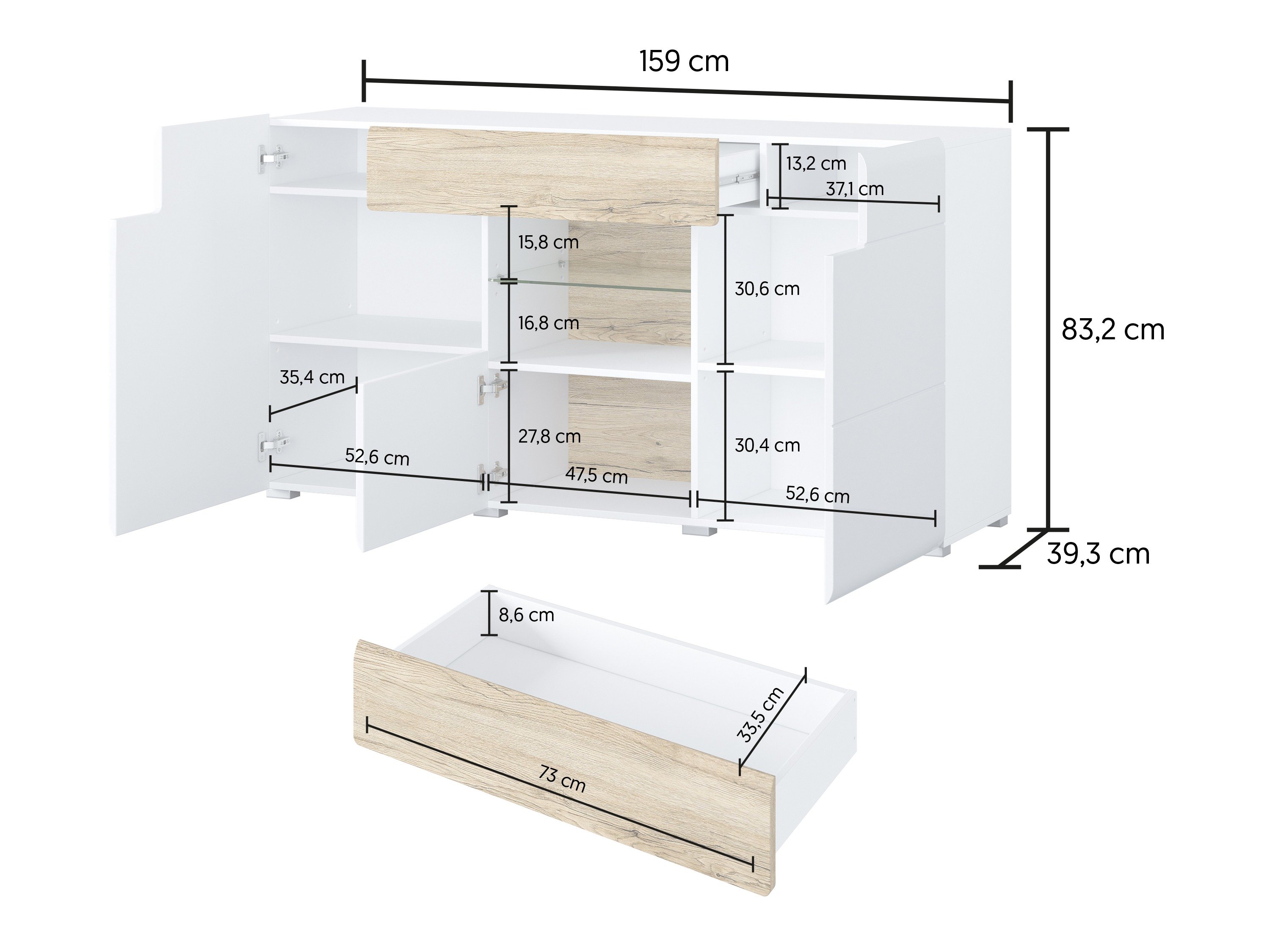 Kommode Torsone 108 (Hvit + Høyglans hvit)
