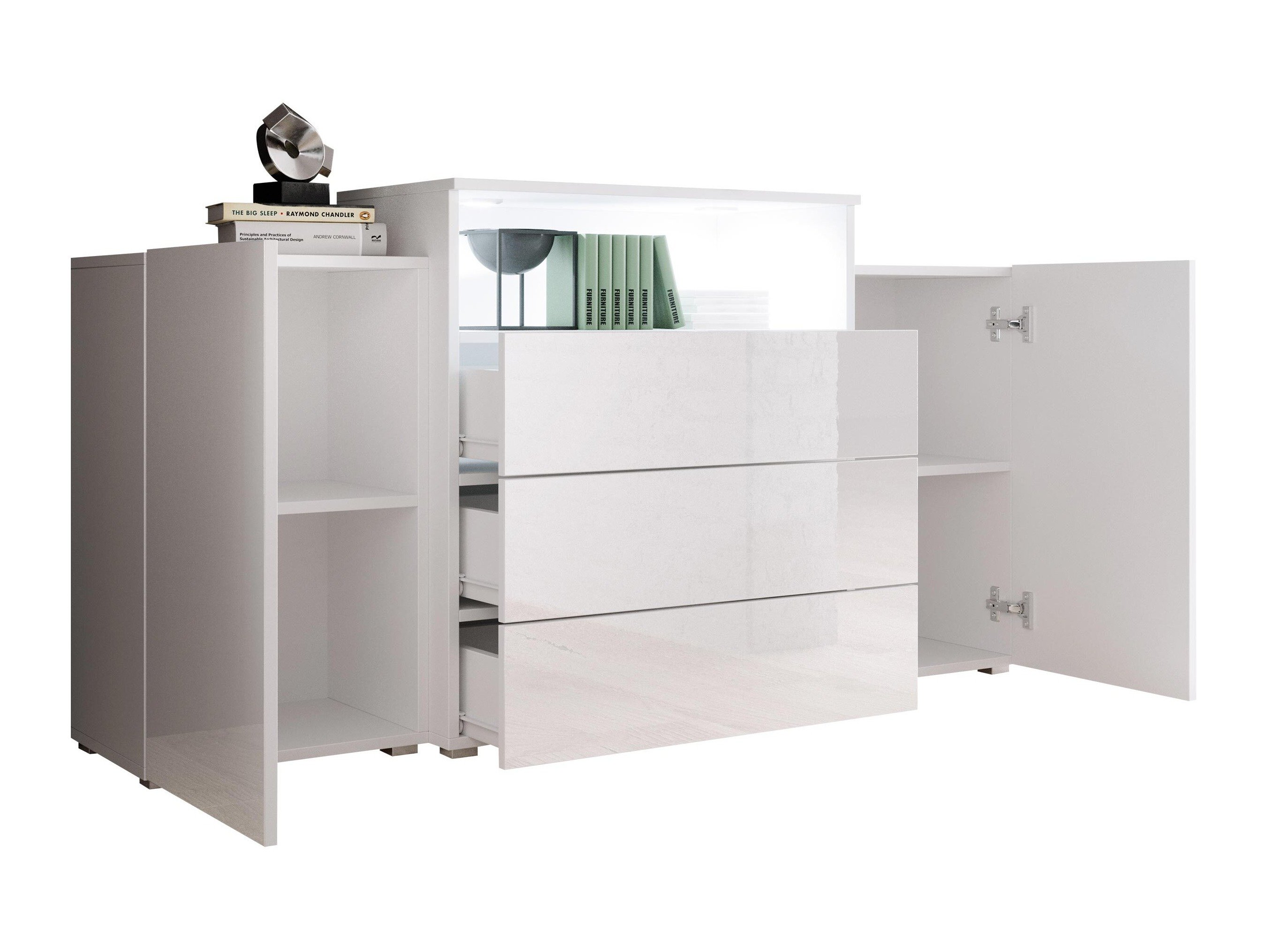 Kommode Sarasota 127 (Wotan eik + Høyglans hvit)