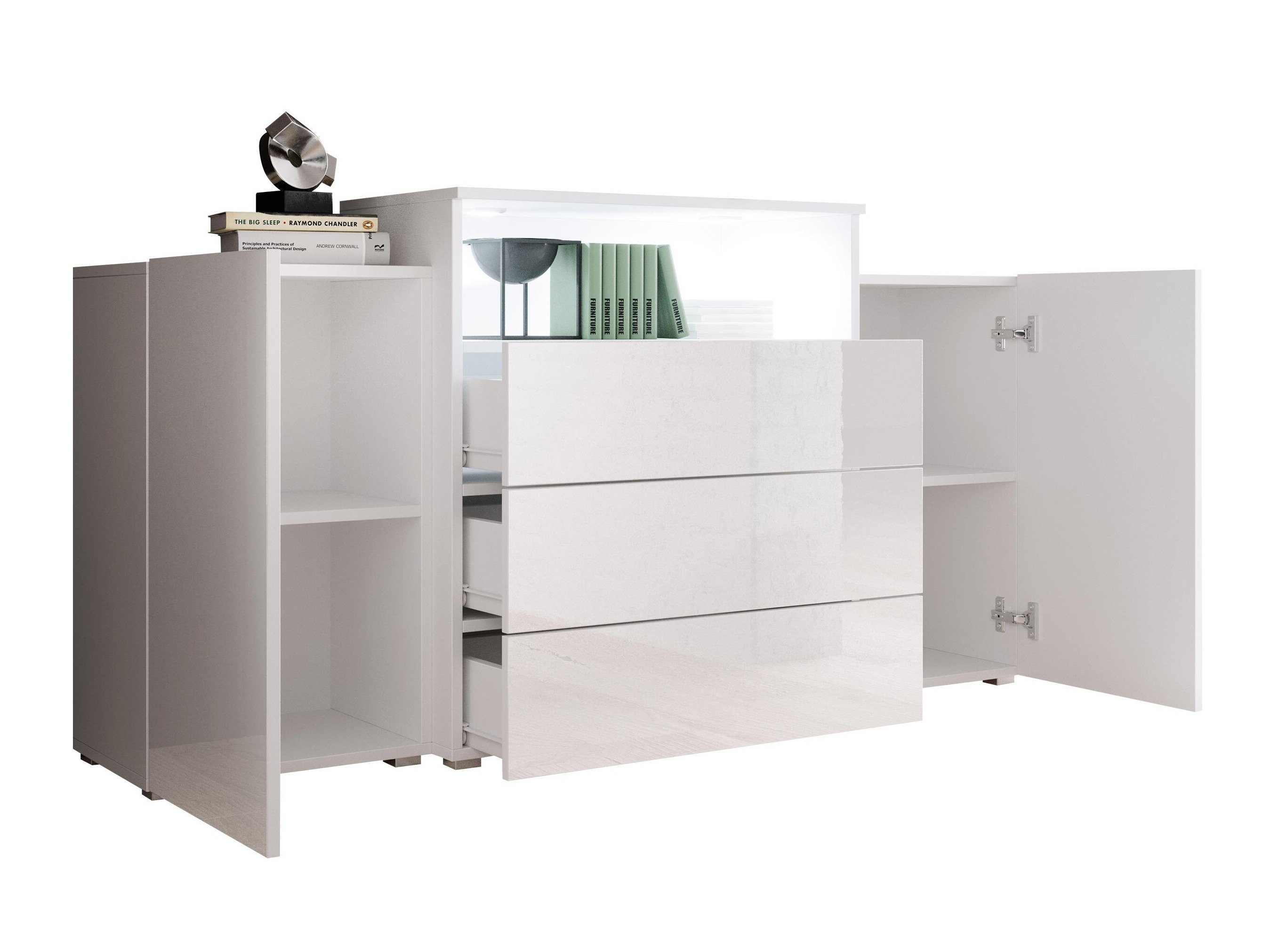 Kommode Sarasota 127 (Wotan eik + Høyglans hvit)