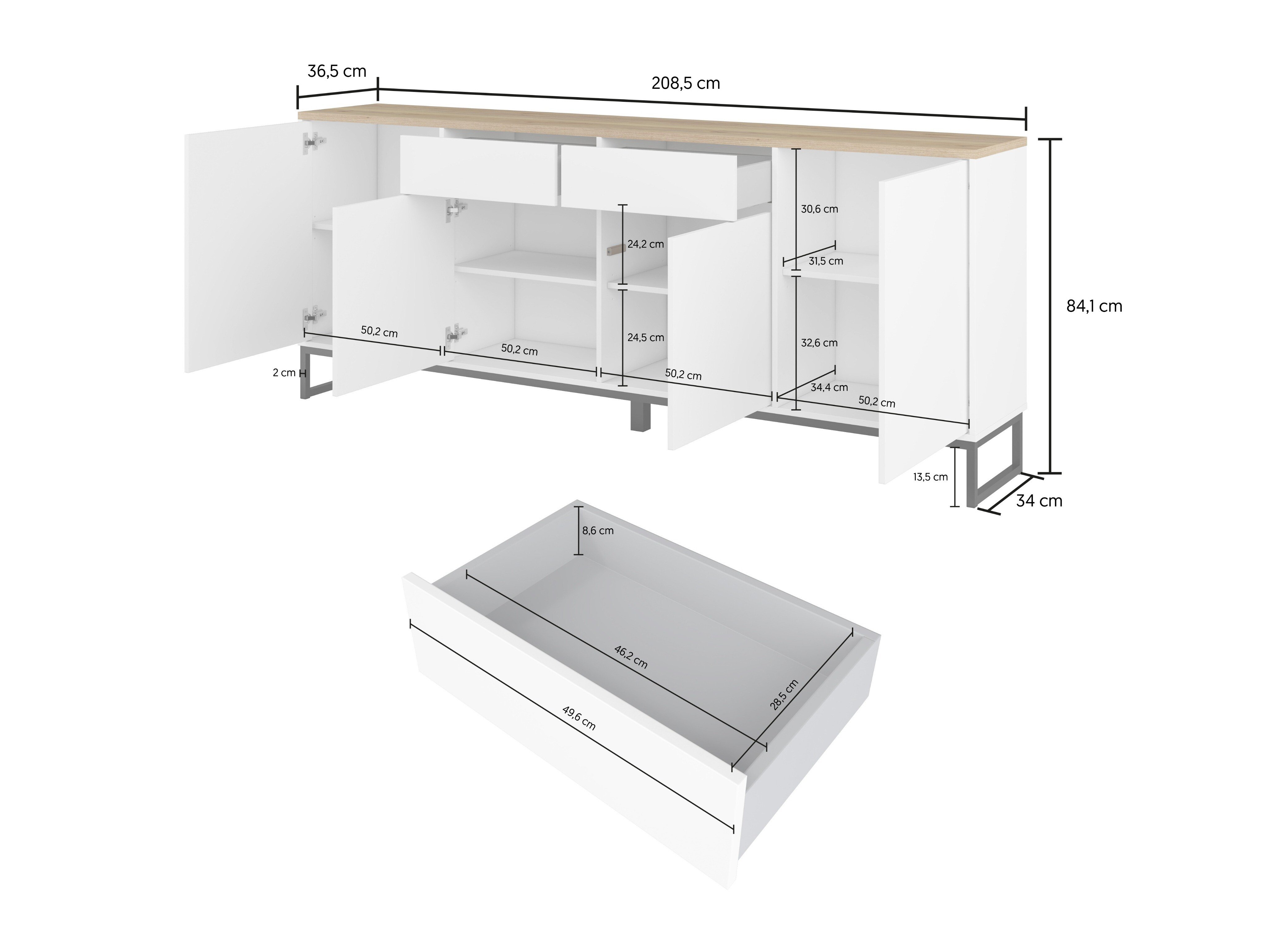 Kommode Camtolo 102 (Hvit + Lys eik)
