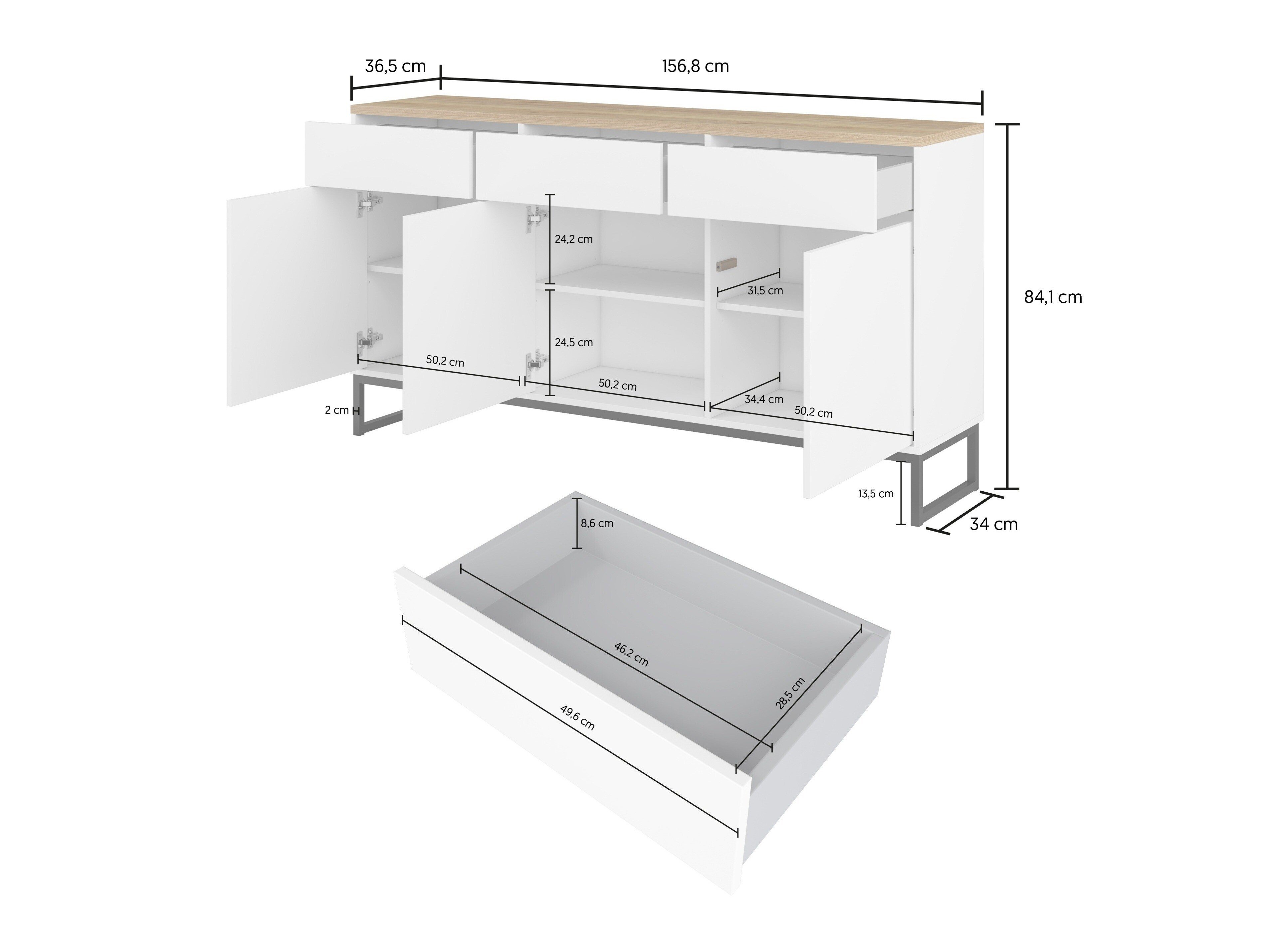 Kommode Camtolo 103 (Hvit + Lys eik)